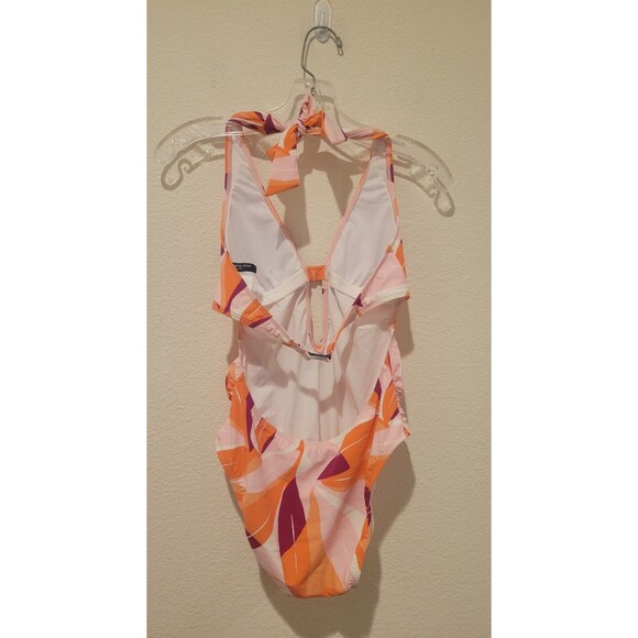 NWOT Kenneth Cole Women’s 1 Piece Swimsuit Bathing Suit Pink/Peach Halter Size 6 - Picture 2 of 7